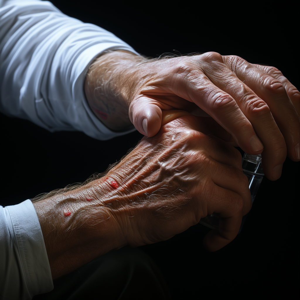 Hand applying cream to elbow