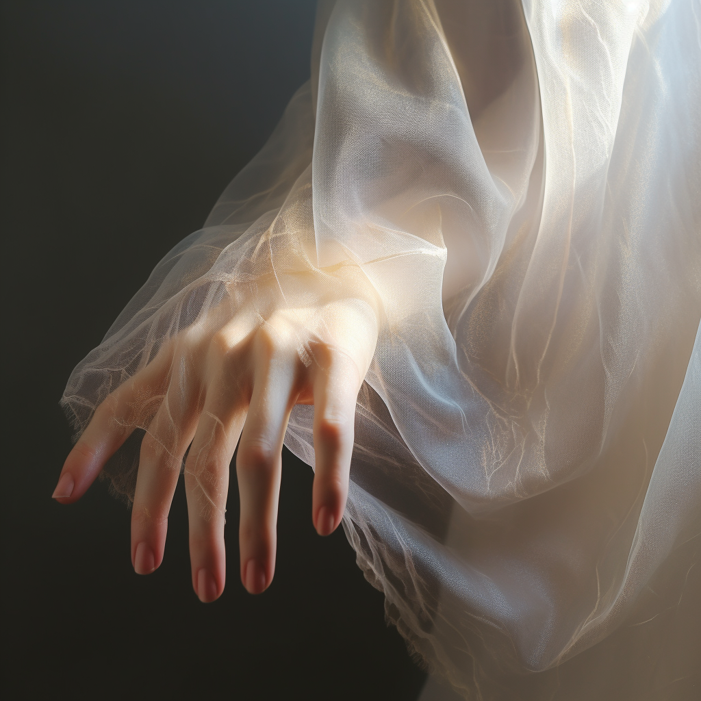 Hand behind veil against light