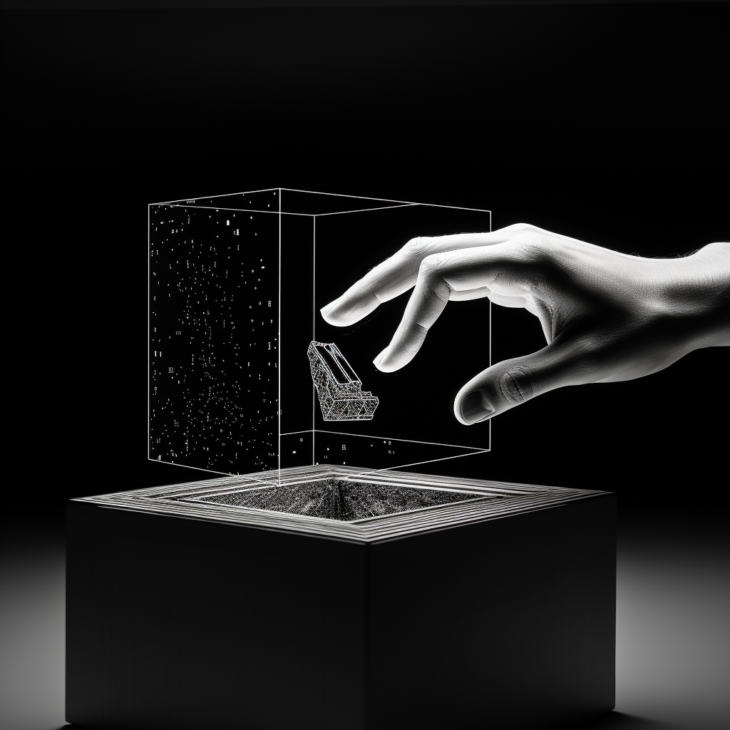 Schematic image of a hand in a black box