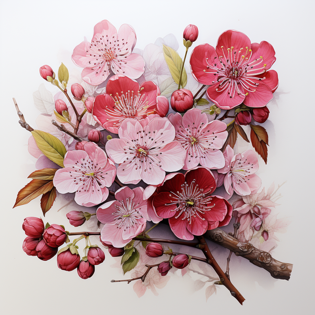 Cherry blossoms on white paper