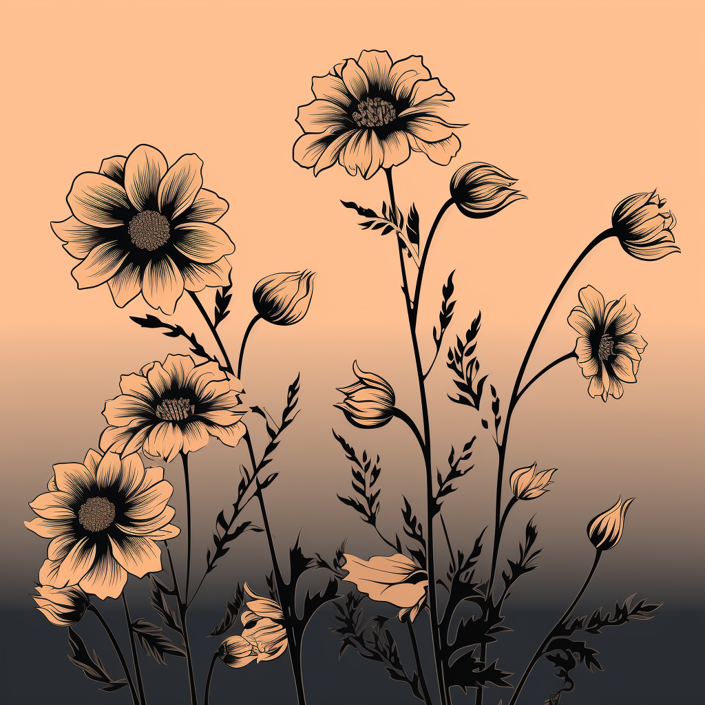 Beautiful hand-drawn flower silhouette artwork