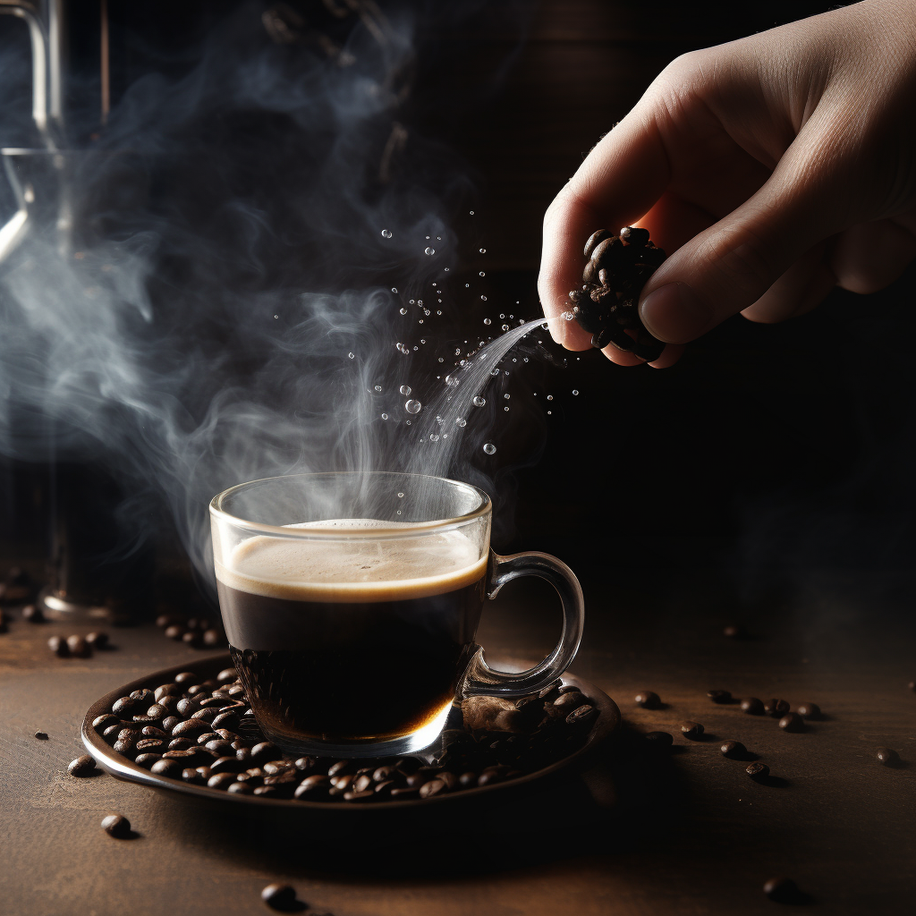 Hand dropping mineral drops into coffee