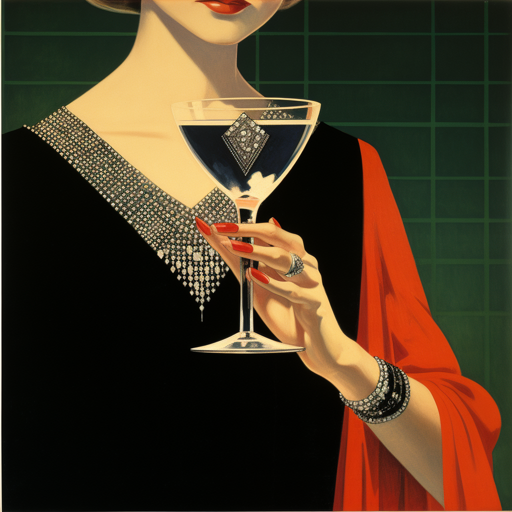 Hand holding drink in art deco style