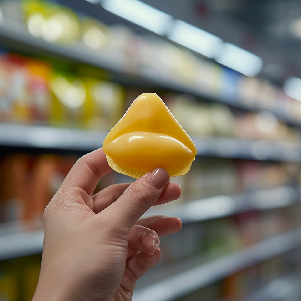 Hand holding mockup Walmart human cheese lips