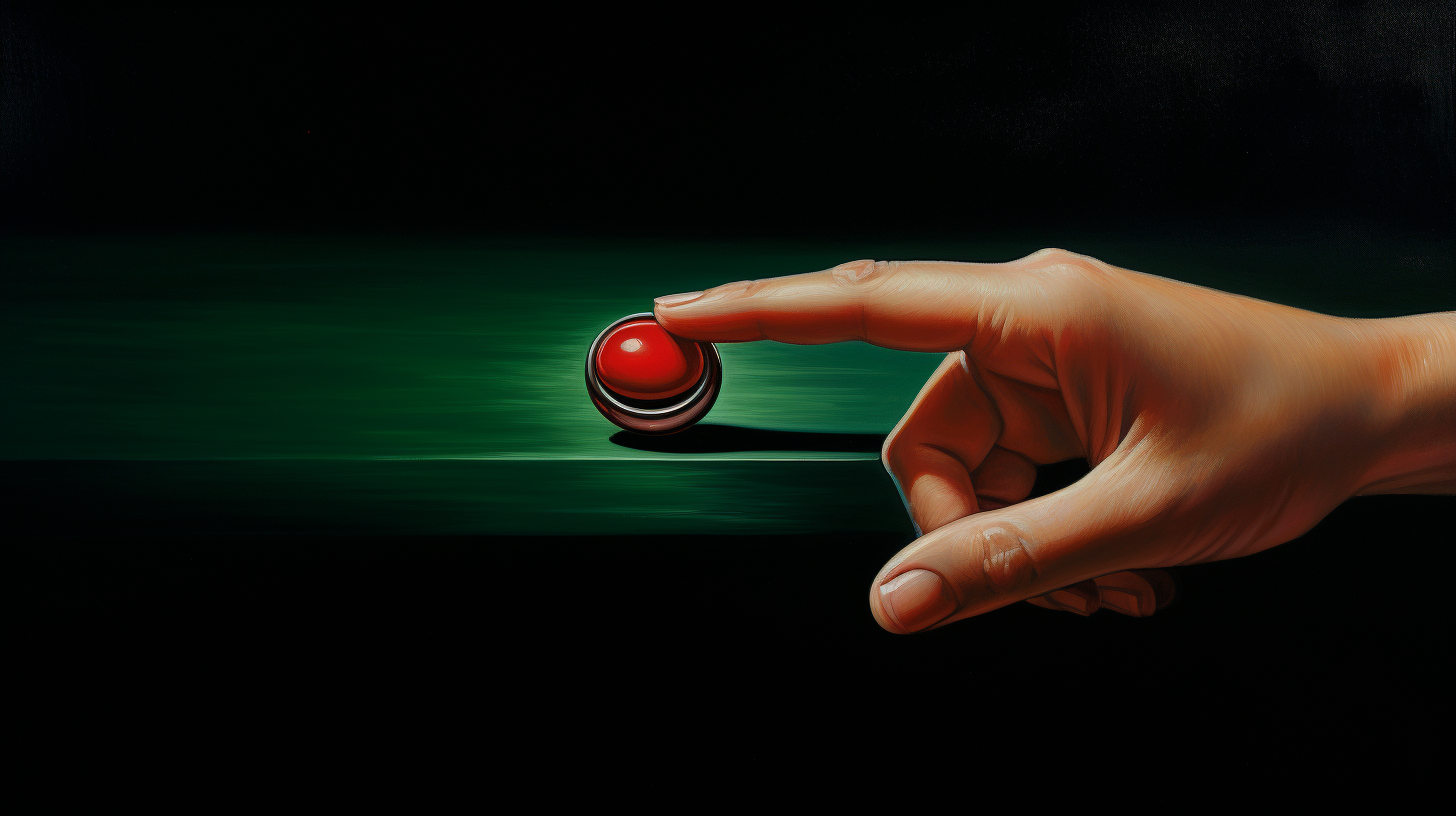 hand hovering over red button