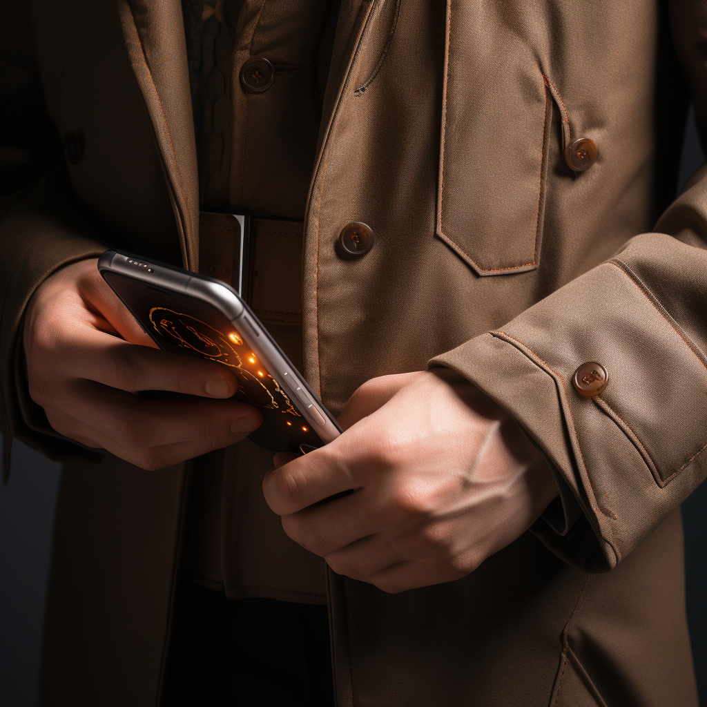 Close-up of hand with implanted chip and smartphone