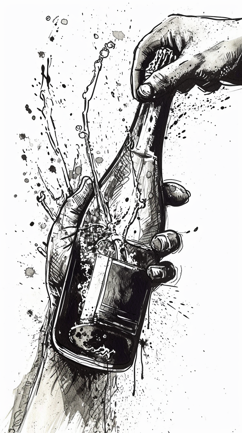 Illustration of Hand Opening Bottle of Champagne