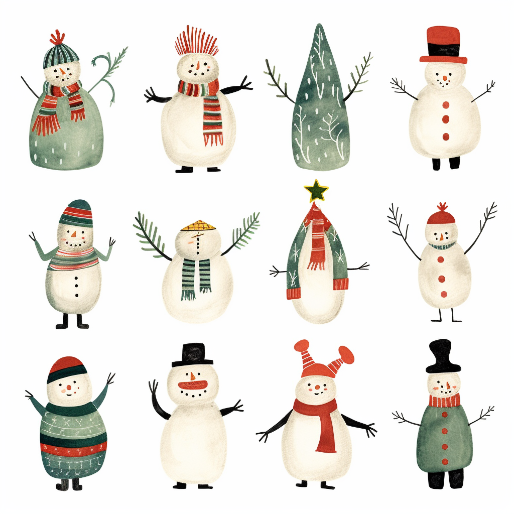 Simple and whimsical hand-painted Christmas snowmen