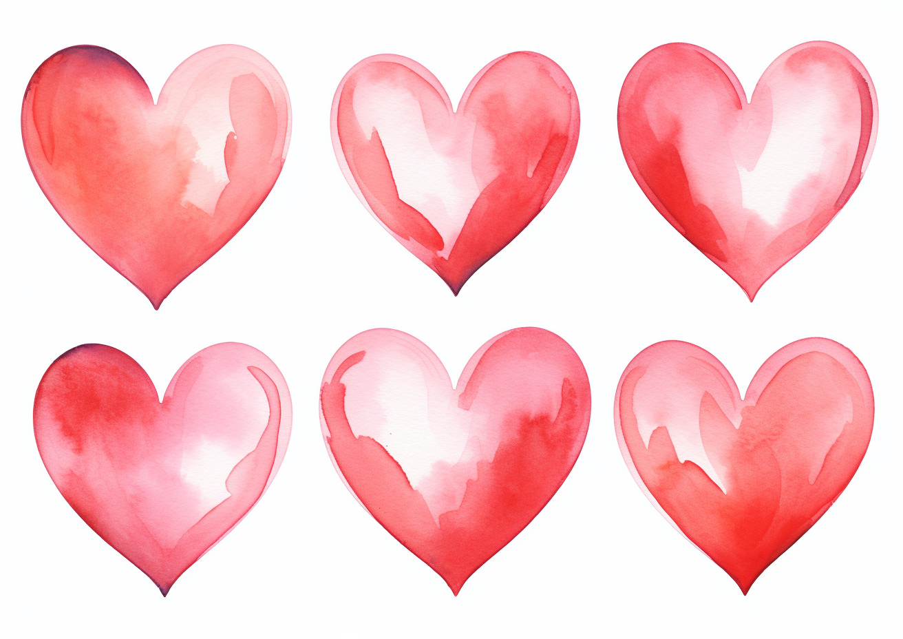 Watercolor Hearts on White Background