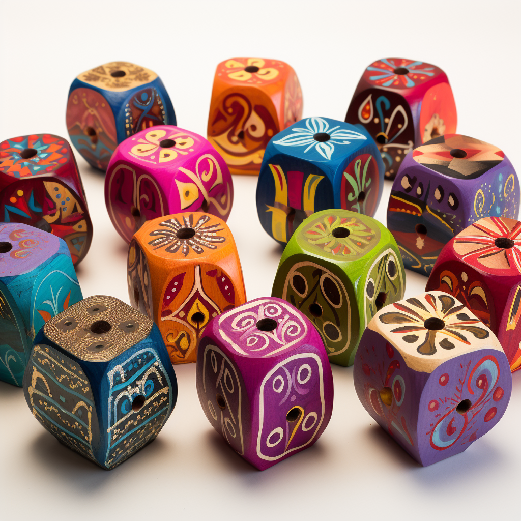 Vibrantly painted wooden dreidels