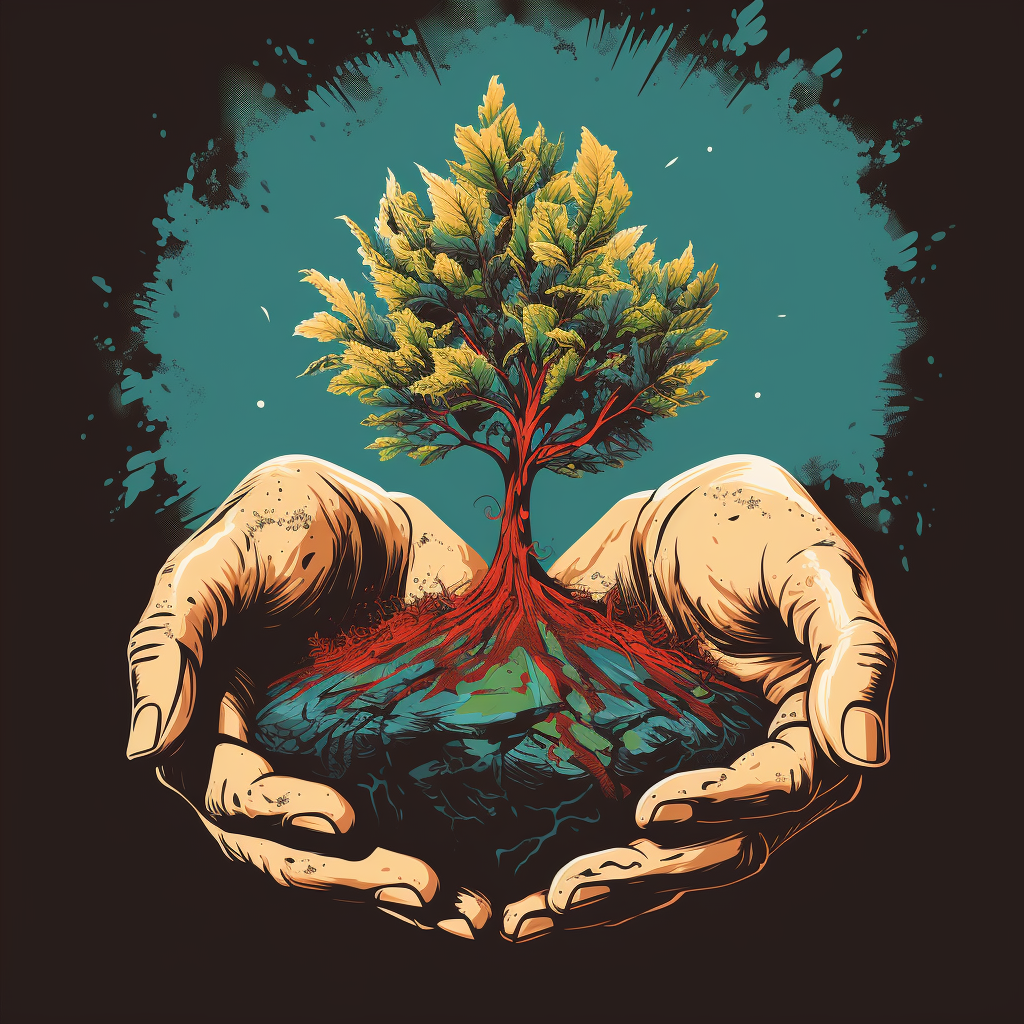 Illustration of a hand planting seeds