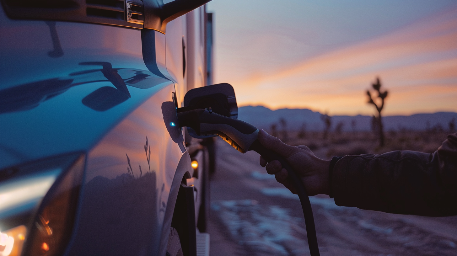 plugging EV charging cable truck