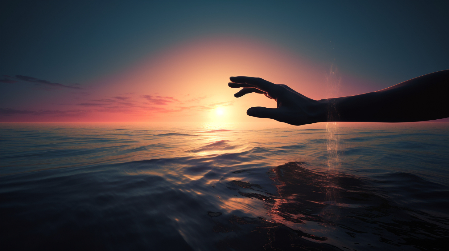 Man's hand stretching before sunrise