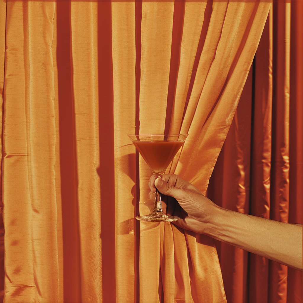 Hand Coming Through Orange Curtains