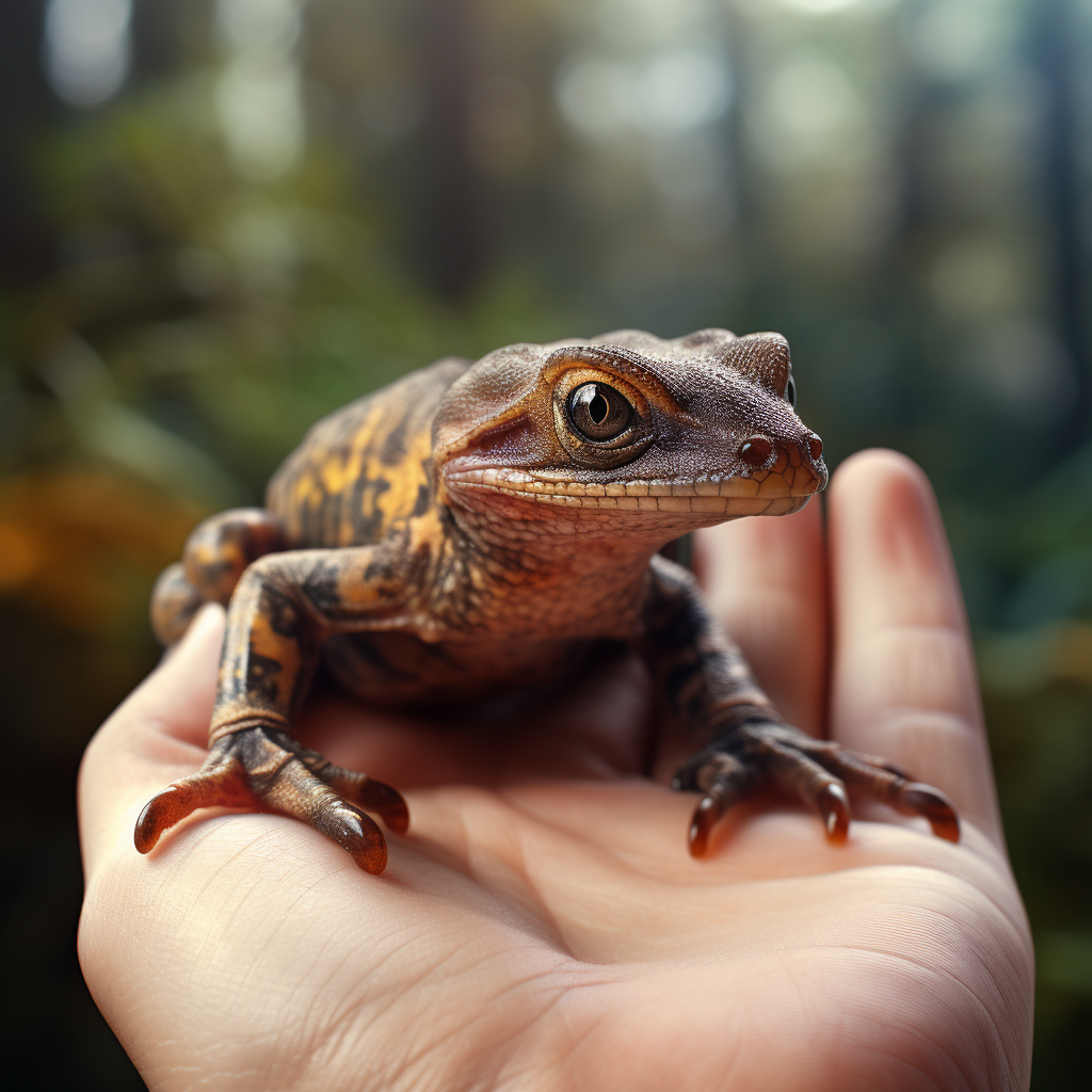 Hand holding Carpathian newt close-up