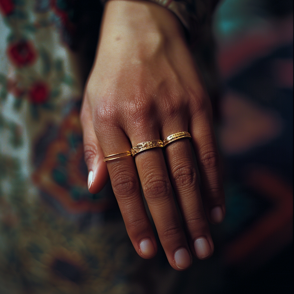 Wheat Skin Hand with Wedding Bands