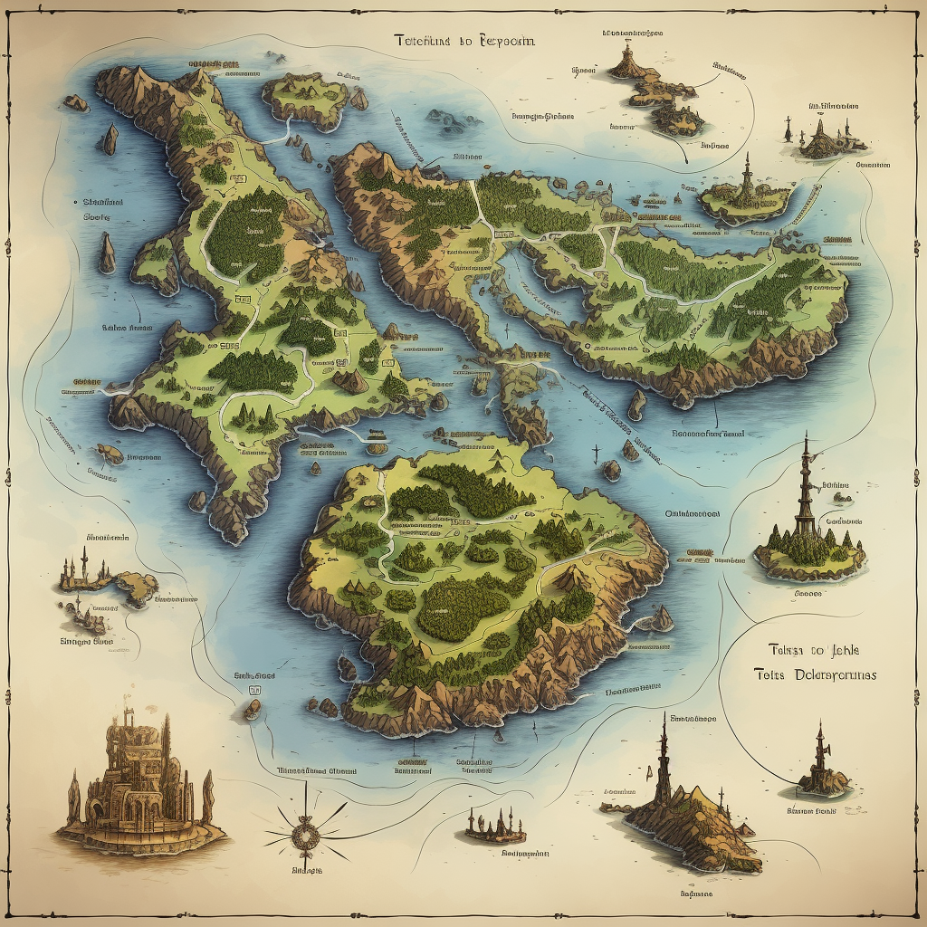 Hand-drawn map with 4 distinct islands