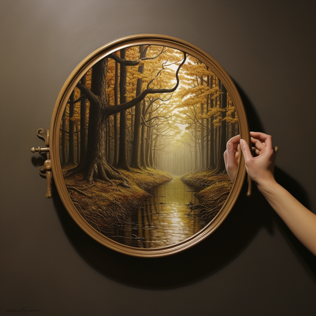 Realistic painting of mirror with handle