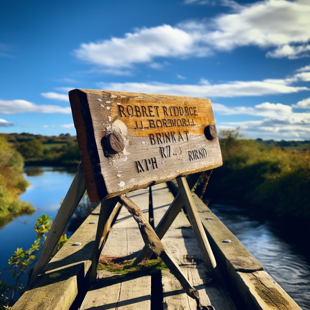 Quaint handmade bridge sign