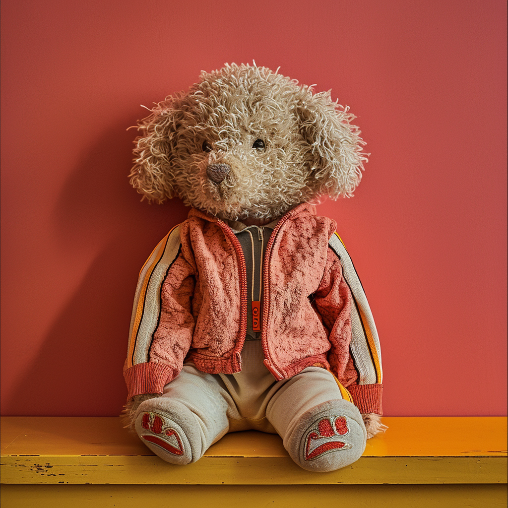 Handmade cute plush toy wearing adidas jacket