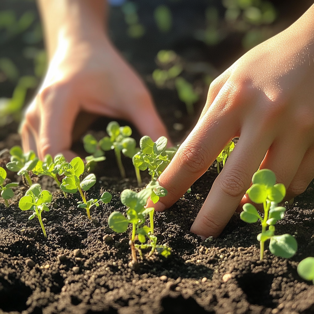 Care for young plants in garden