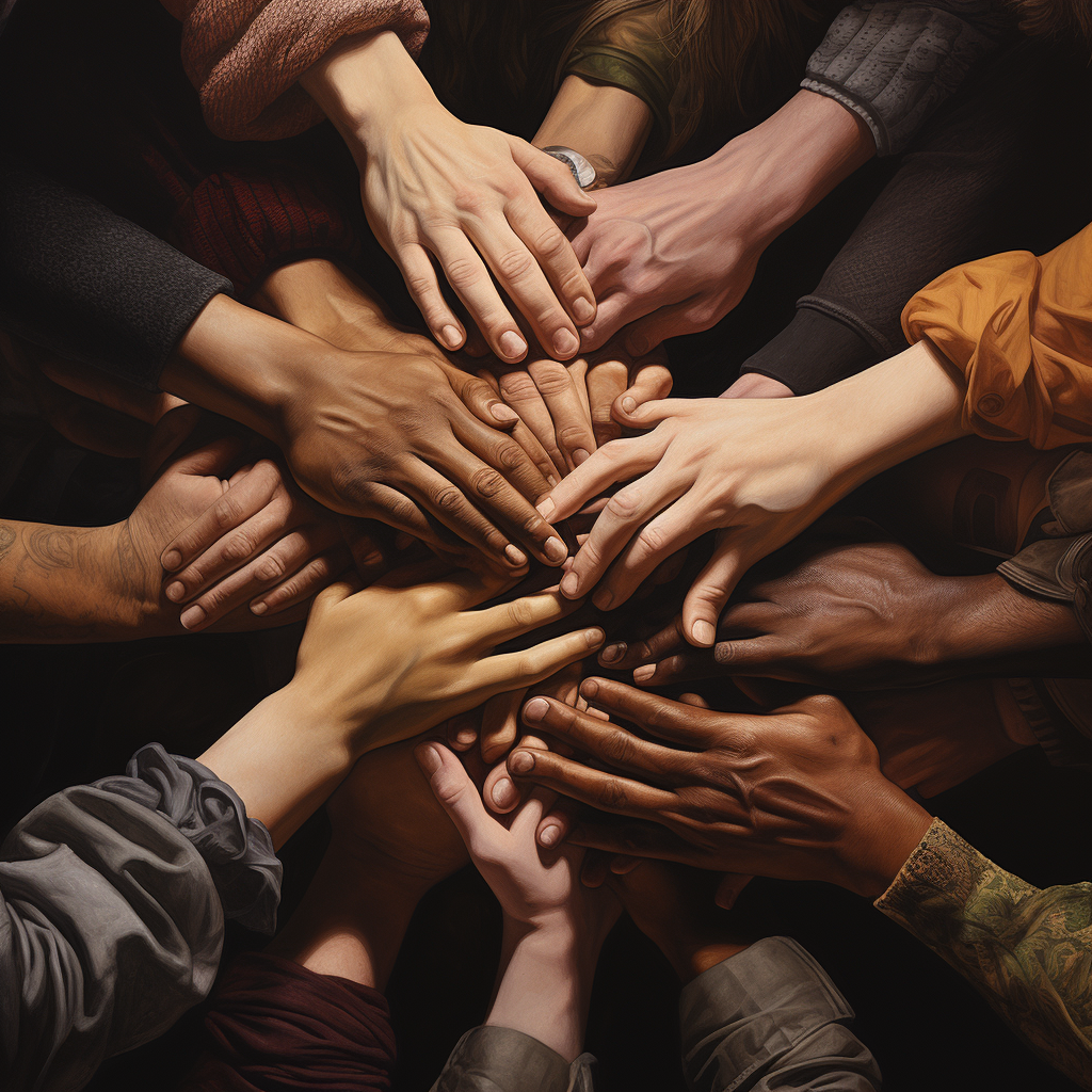 Hands holding together stock photo