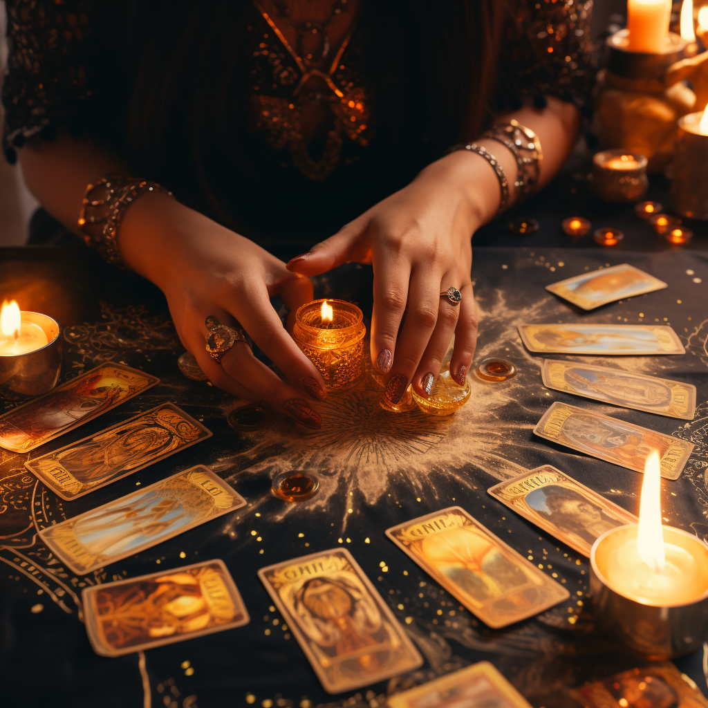 Hands dealing tarot cards