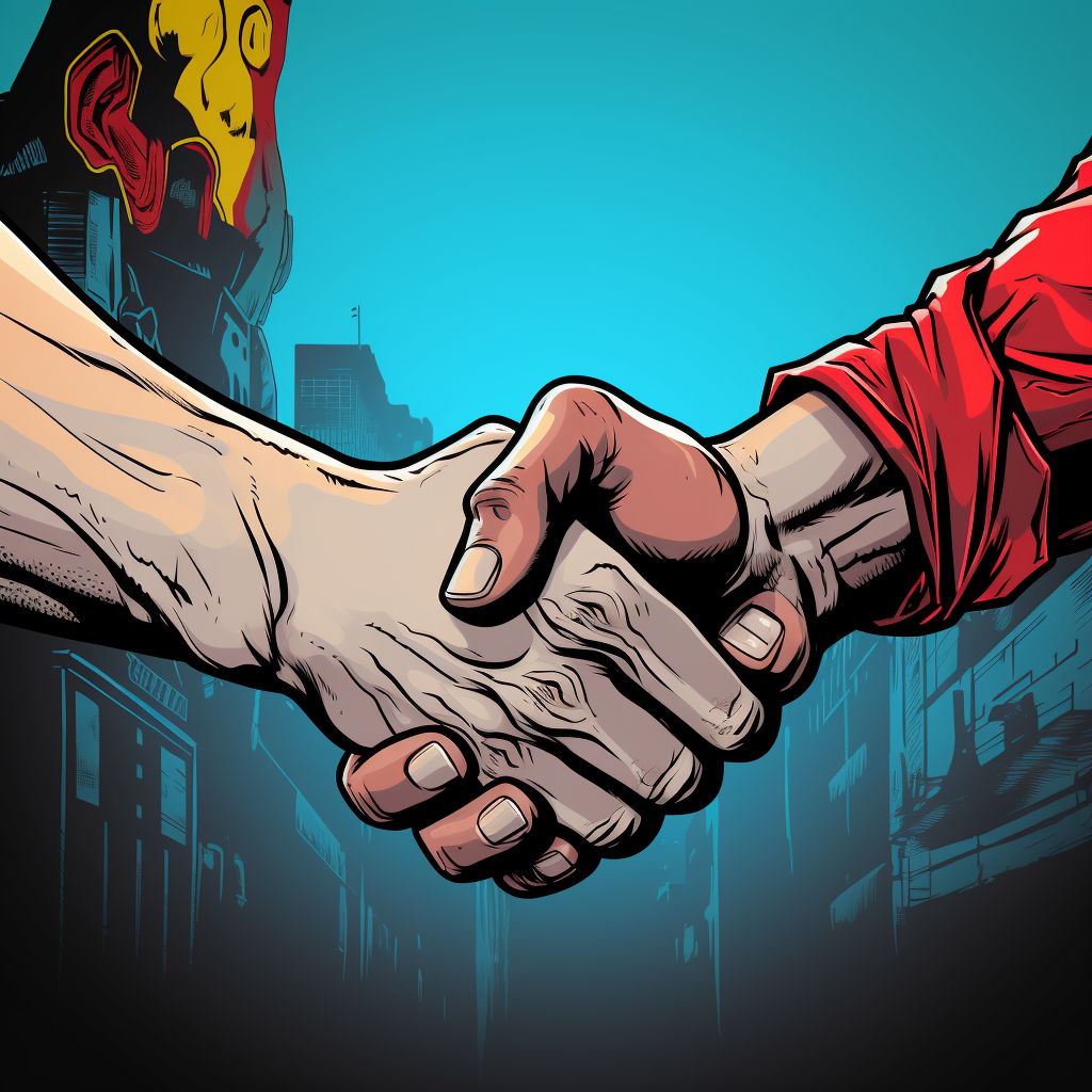 Illustration of a handshake in comics style