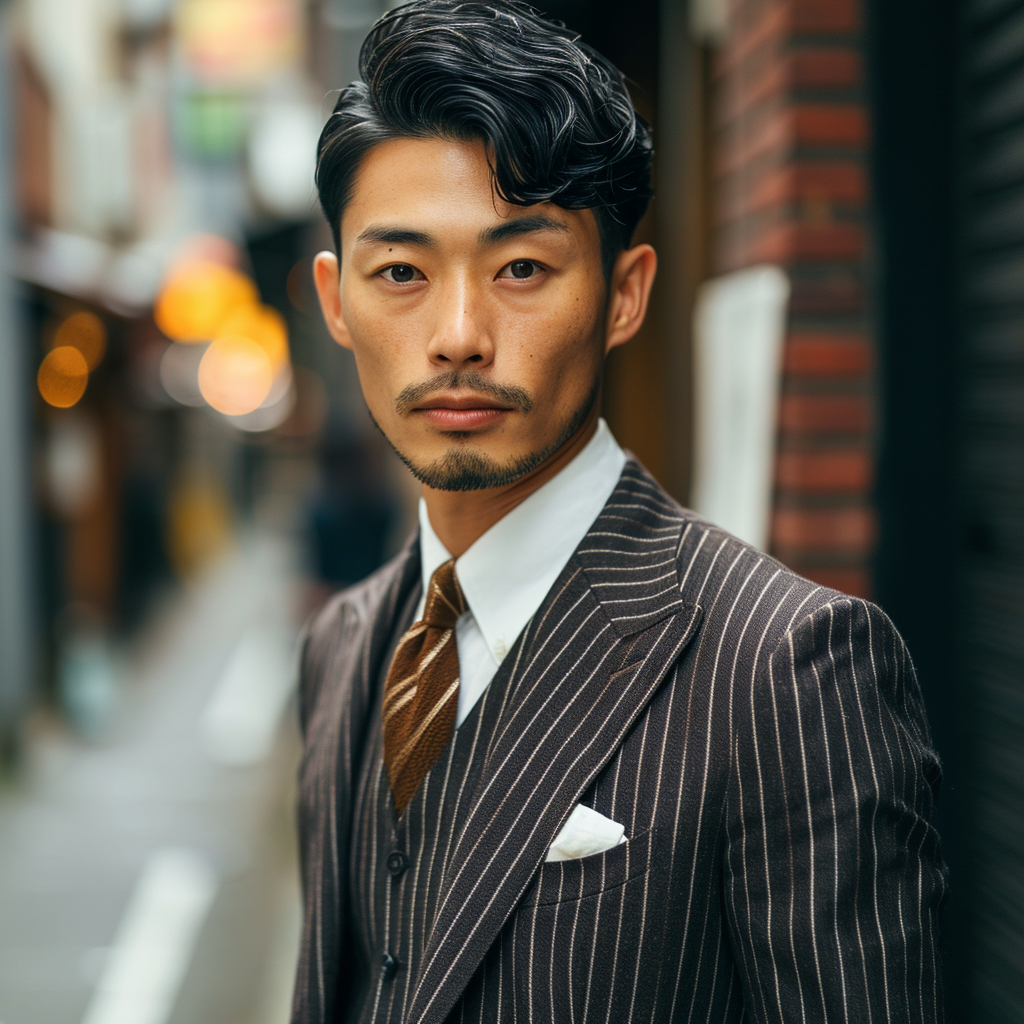 Handsome Asian man in pinstripe suit