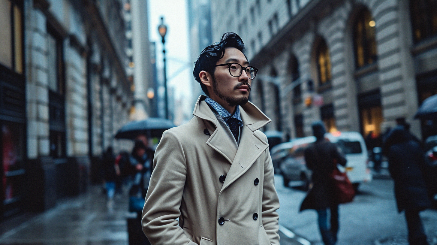 Handsome Asian Model in White Hermes Peacoat