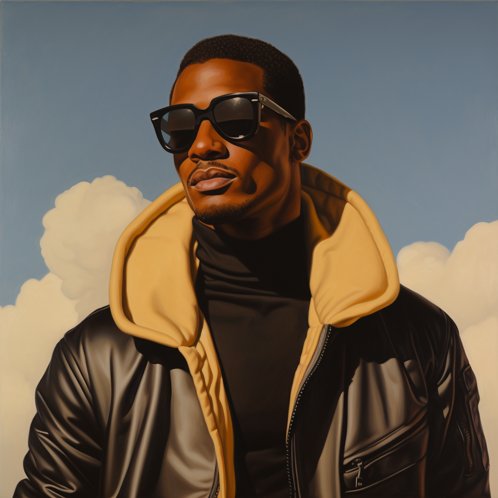 Black man with aviator glasses and bomber jacket