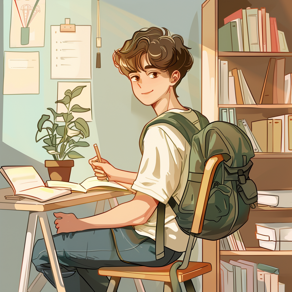 Boy studying in classroom