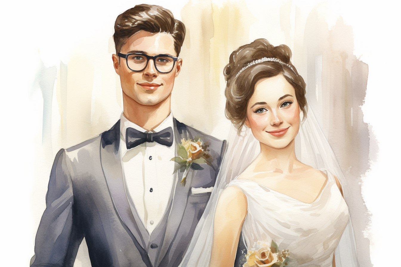 Wedding cartoon with cross-eyed bride and handsome groom