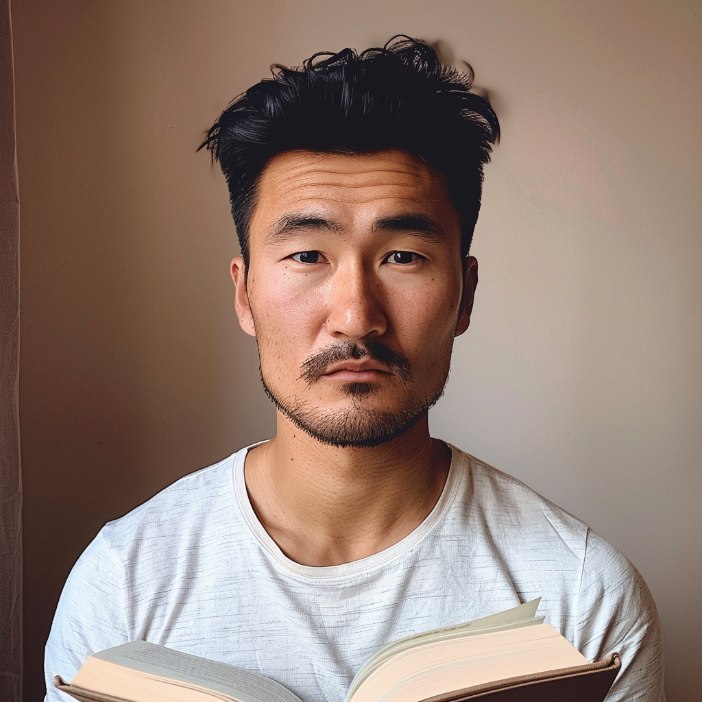 Handsome Buryat man with book