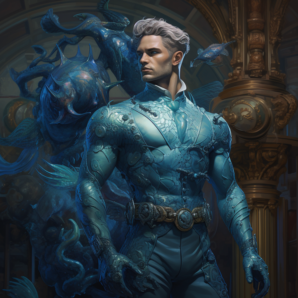 Cyborg Merman in Blue Victorian Attire