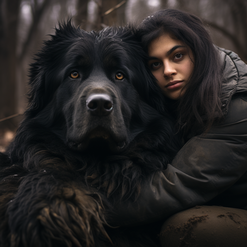 Handsome dog protecting his human woman