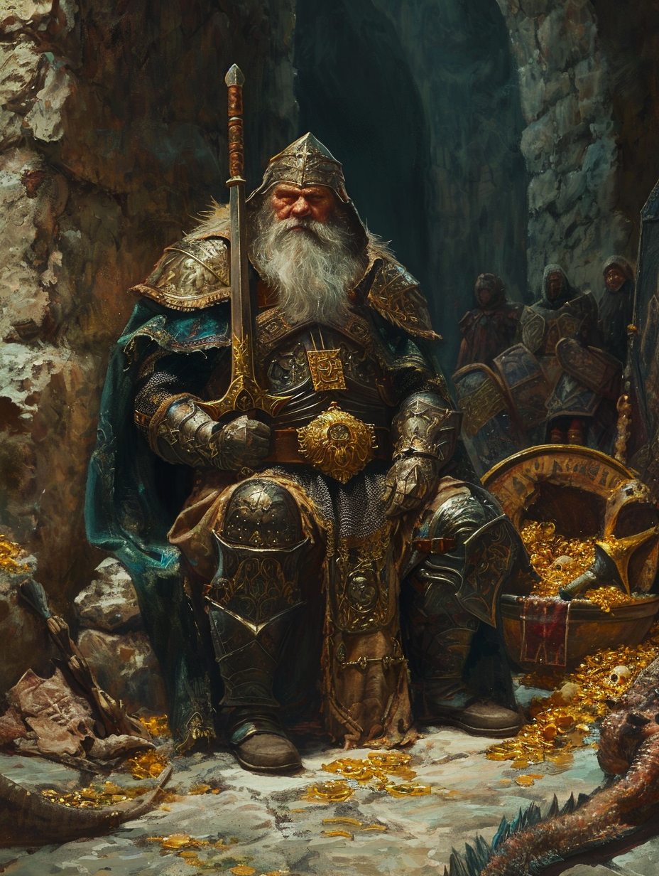 Image of a regal dwarf knight with a large sword