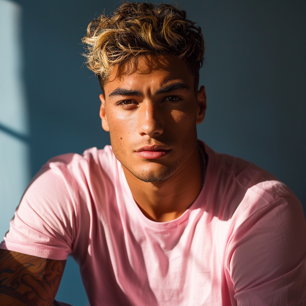 Handsome Latino man in pink shirt