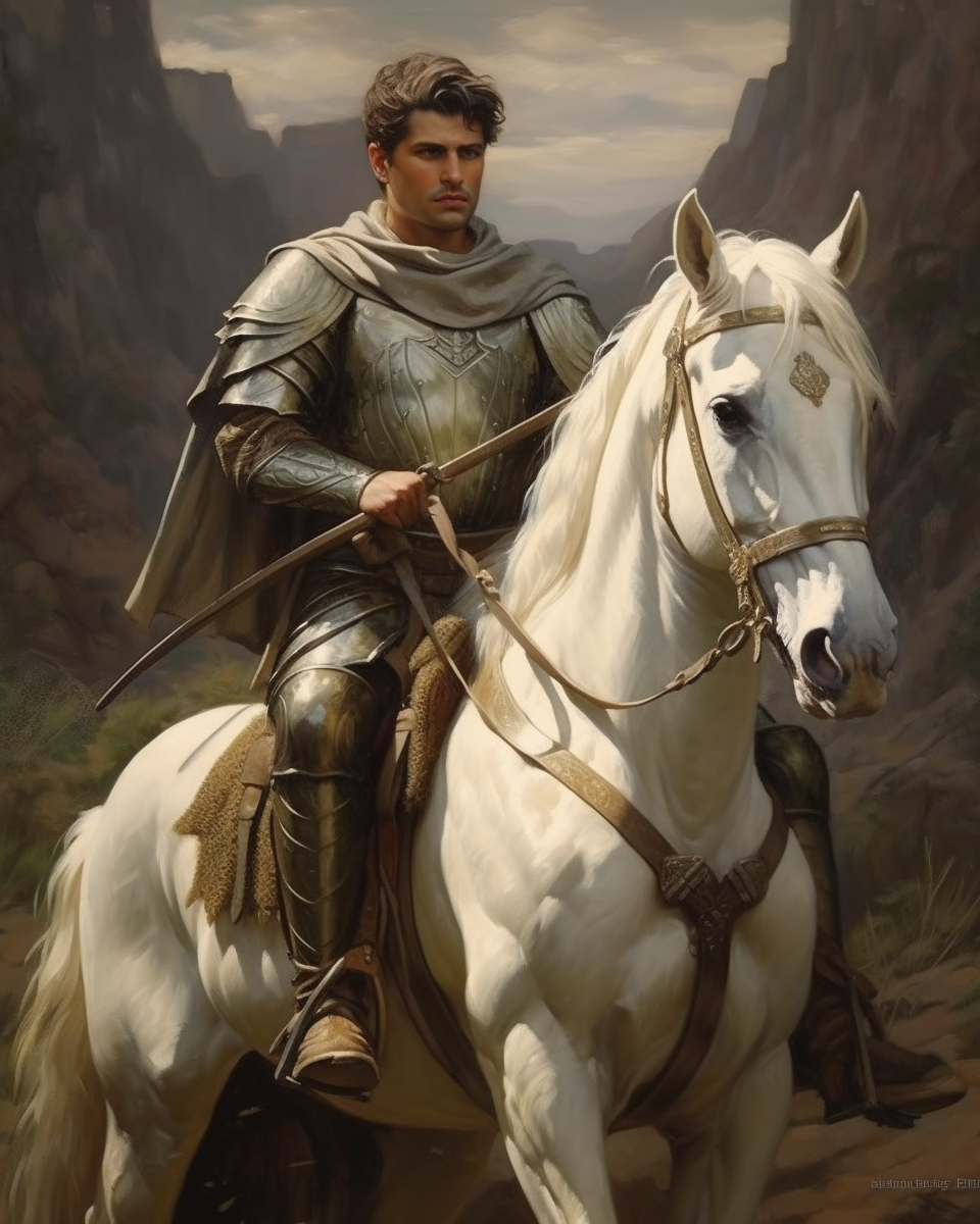 Knight Templar on Horseback in White Armor