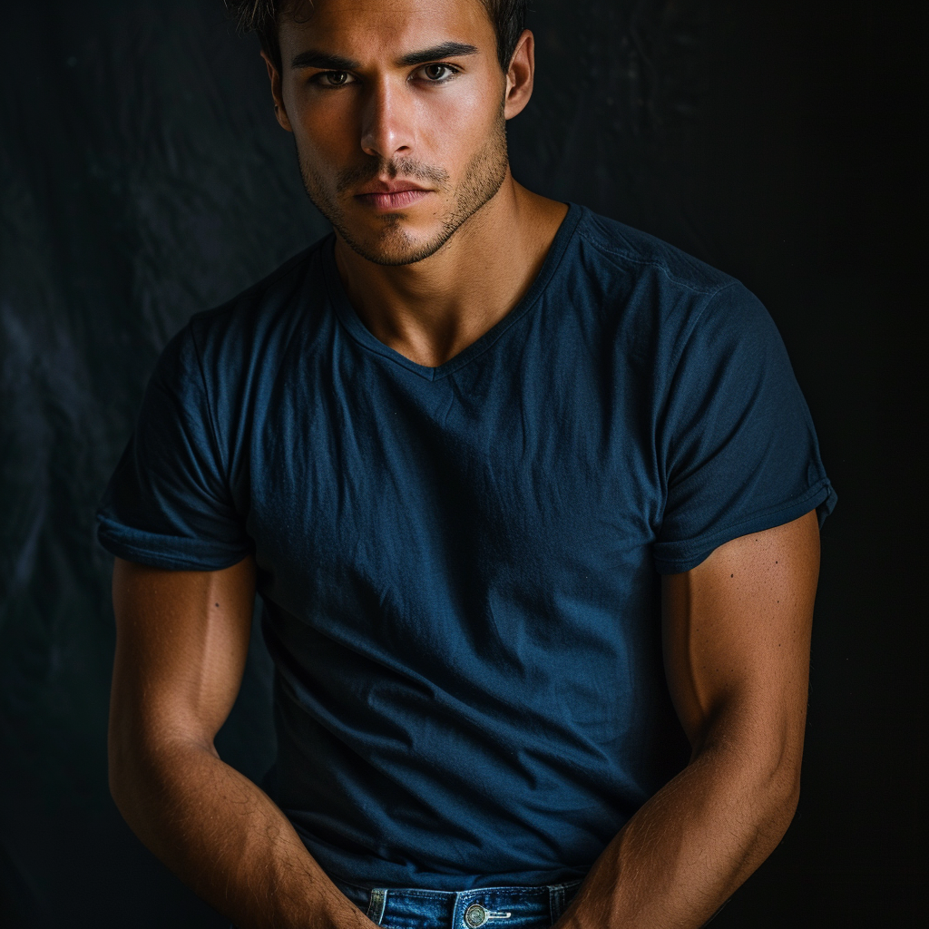 Latino man in blue jeans posing