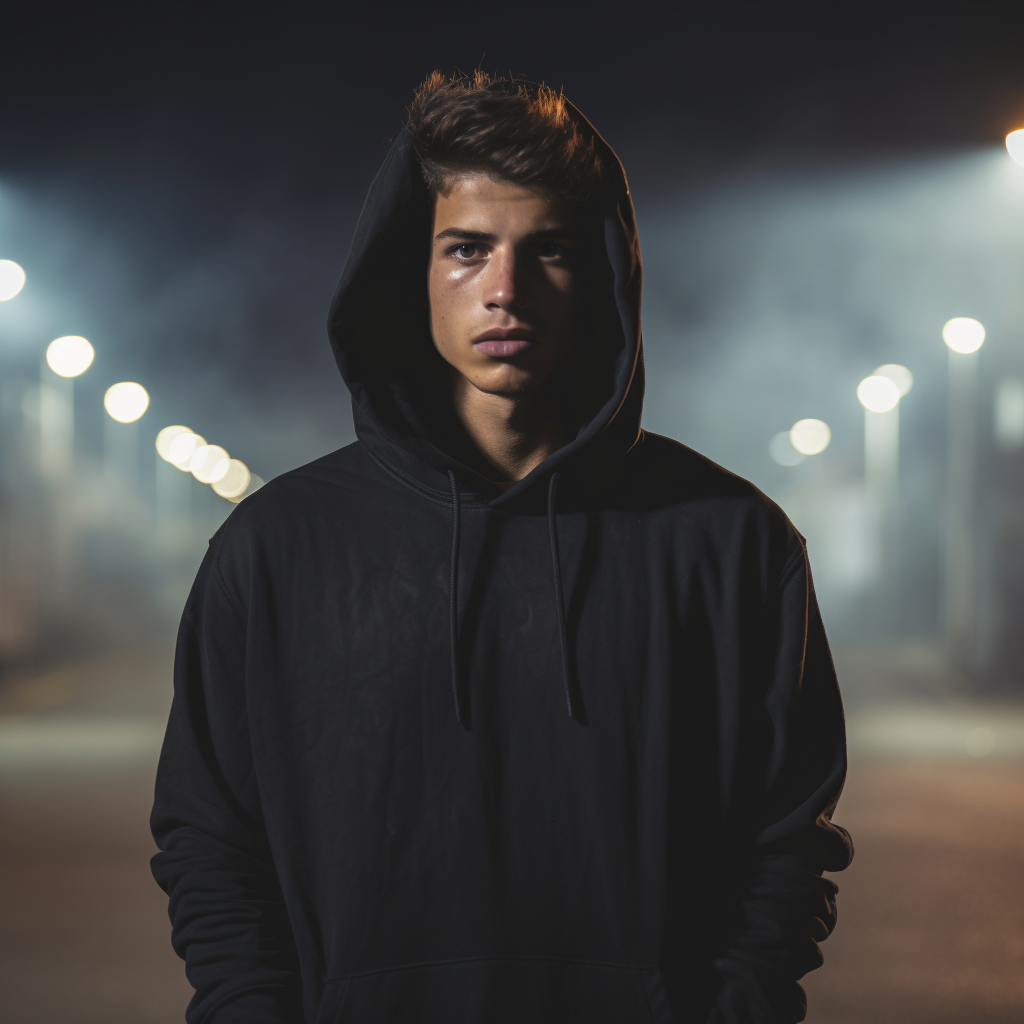 Handsome male model in plain black hoodie