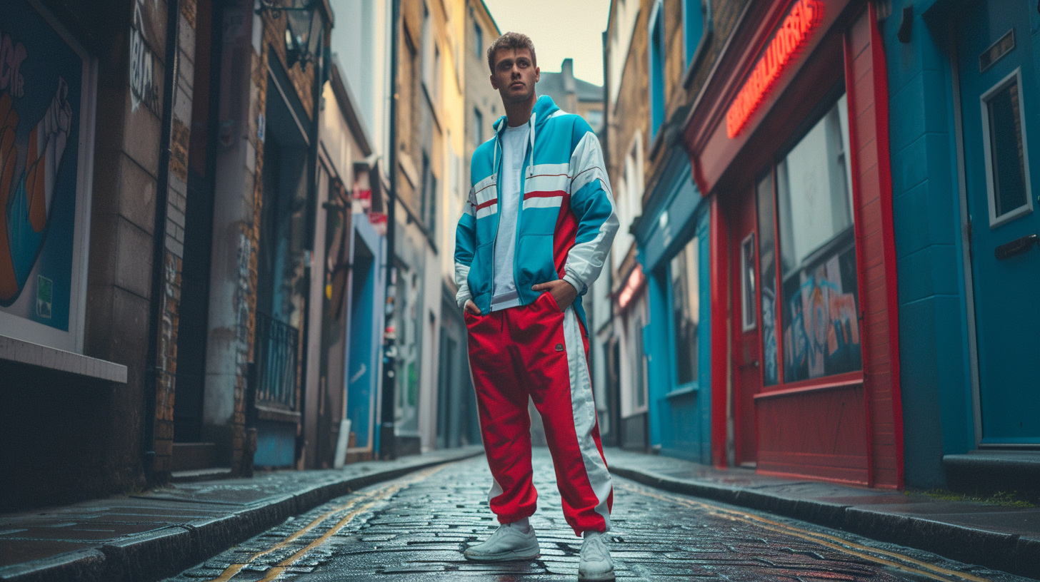 Handsome male model in vintage 80's tracksuit