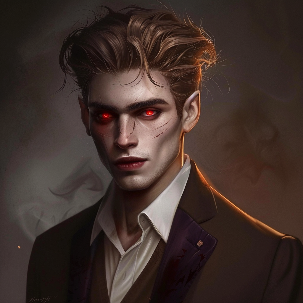 Handsome male vampire red-eyed