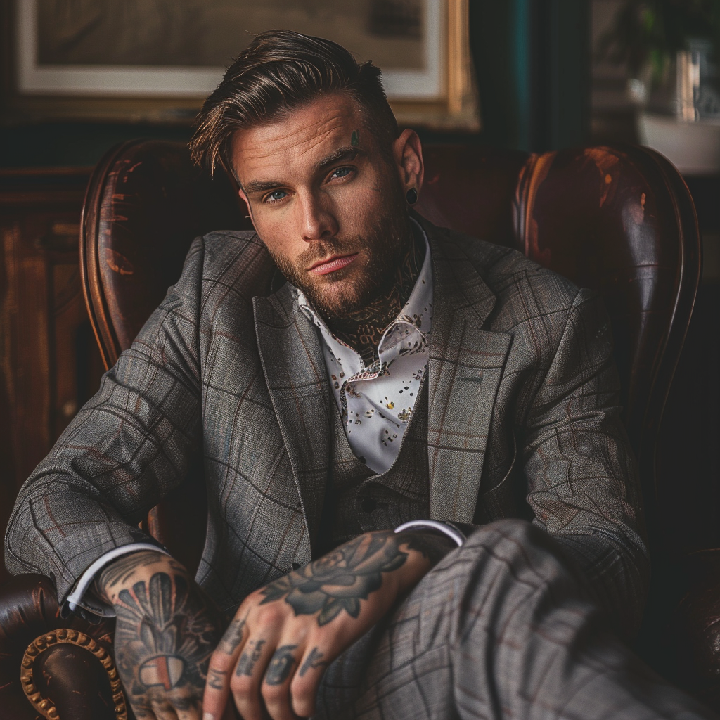 handsome man in suit with tattoos