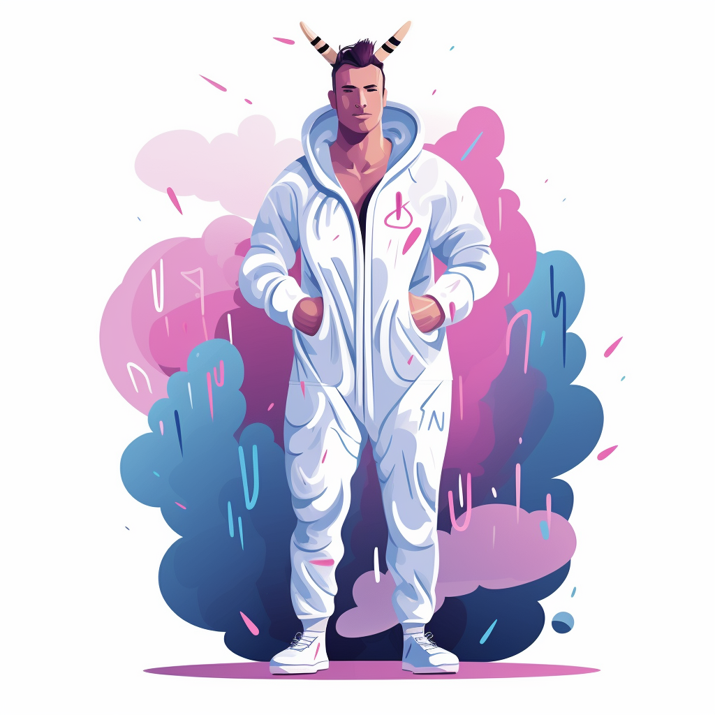 Vector illustration of a handsome man in a unicorn onesie