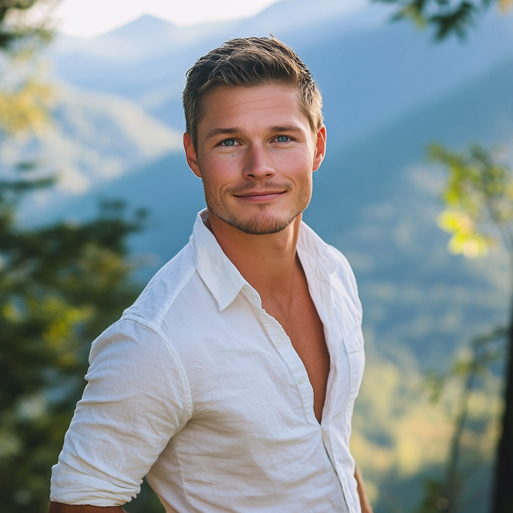 Strong handsome man outdoors smiling