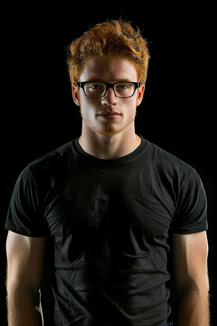 Muscular man with glasses brooding