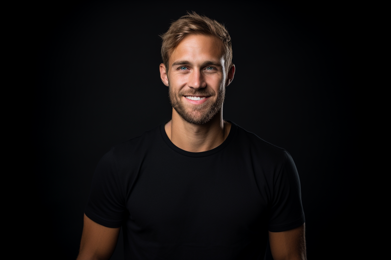 White man smiling in black jersey