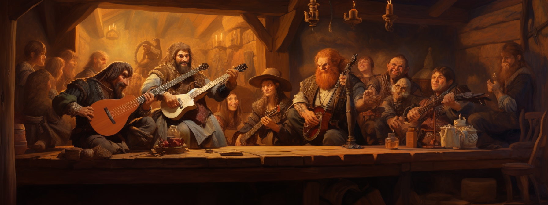 Bard plays lute on tavern stage