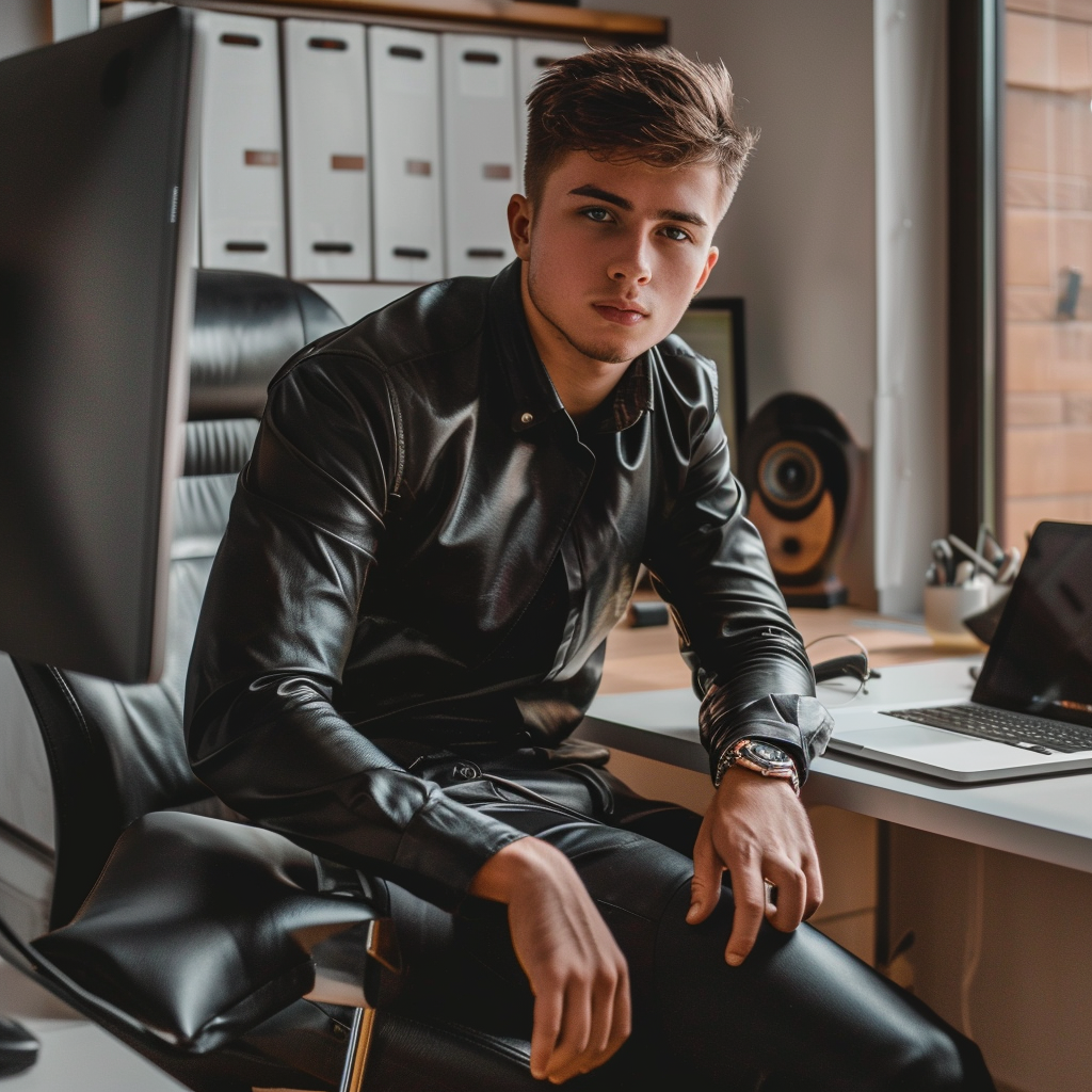 Stylish young man in leather